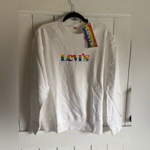Levi's White Crewneck Sweatshirt with Rainbow Logo Tag